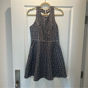 Navy and White Embroidered Details Dress